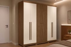 Guarda Roupa Casal 6 Portas (2 Ripadas) e 4 Gavetas c/Pés Buriti S. Andirá - Jatobá/Areia