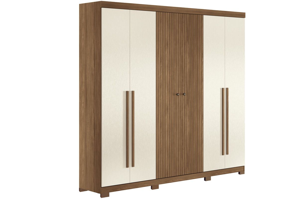 Guarda Roupa Casal 6 Portas (2 Ripadas) e 4 Gavetas c/Pés Buriti S. AndiráJatobá/Areia