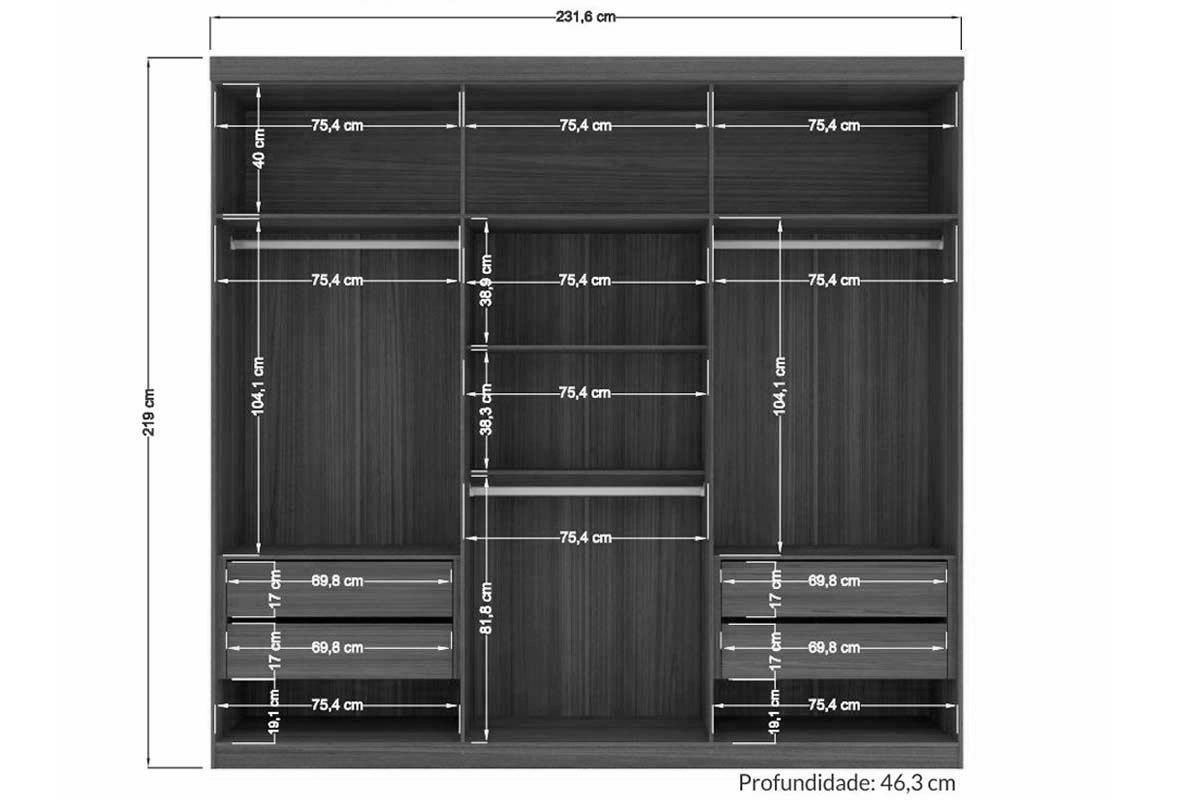 Guarda Roupa Casal 6 Portas 4Gavs c/Esp e Pés Buriti S. Andirá Guarda Roupa Casal 6 Portas 4Gavs c/Esp e Pés Buriti S. Andirá