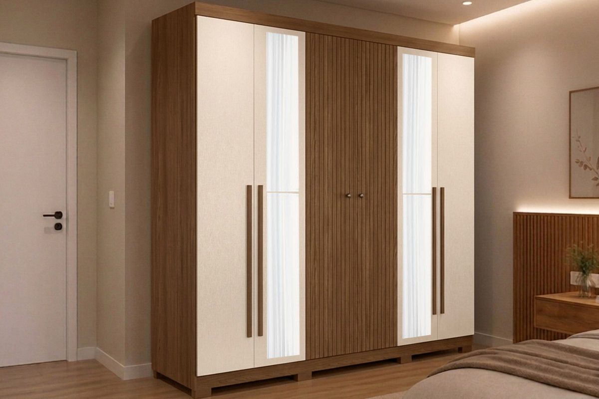Guarda Roupa Casal 6 Portas 4Gavs c/Esp e Pés Buriti S. AndiráJatobá/Areia