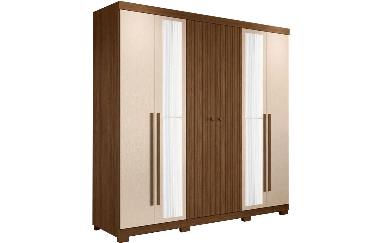 Guarda Roupa Casal 6 Portas 4Gavs c/Esp e Pés Buriti S. AndiráJatobá/Areia