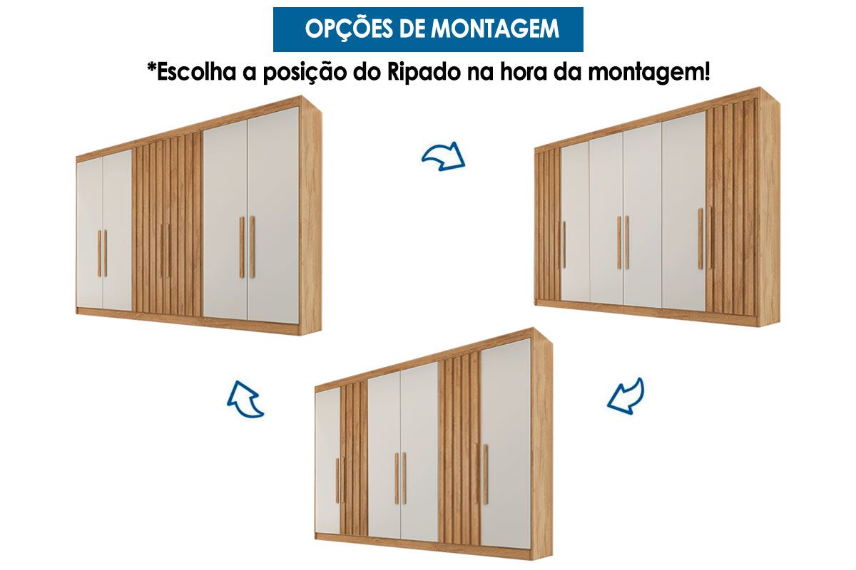 Guarda Roupa Casal 6 Portas (2 Ripadas) e 6 Gavetas Potente Europa