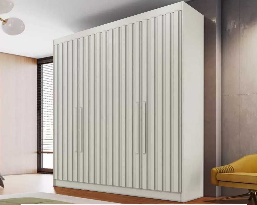 Guarda Roupa Solteiro 4 Portas Ripadas e 3 Gavetas Potente EuropaOff White