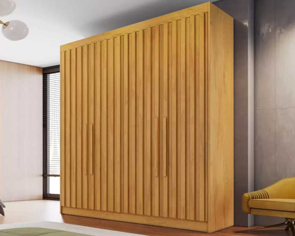 Guarda Roupa Solteiro 4 Portas Ripadas e 3 Gavetas Potente EuropaPeroba
