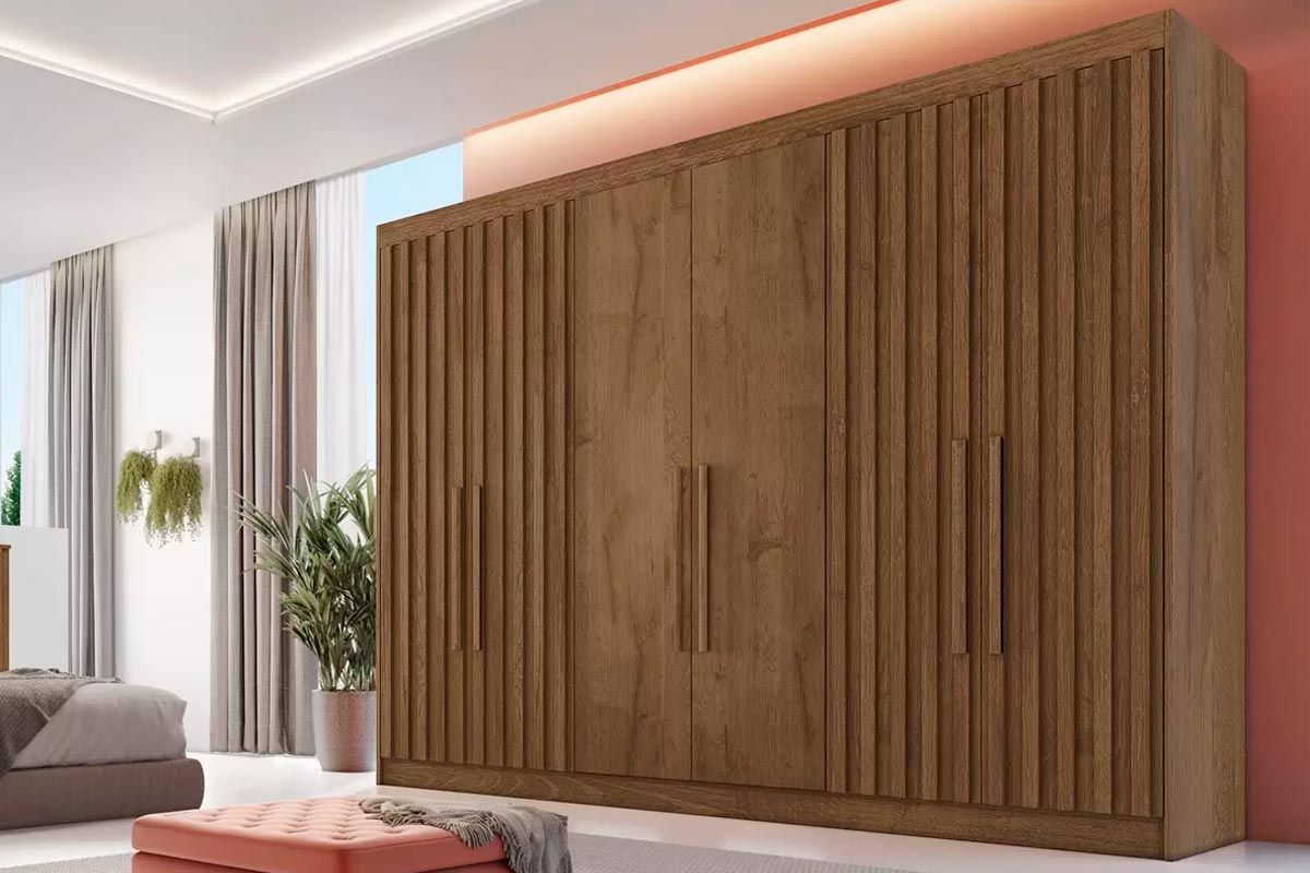 Guarda Roupa Casal 6 Portas (4 Ripadas) e 6 Gavetas Ripadas Potente Europa