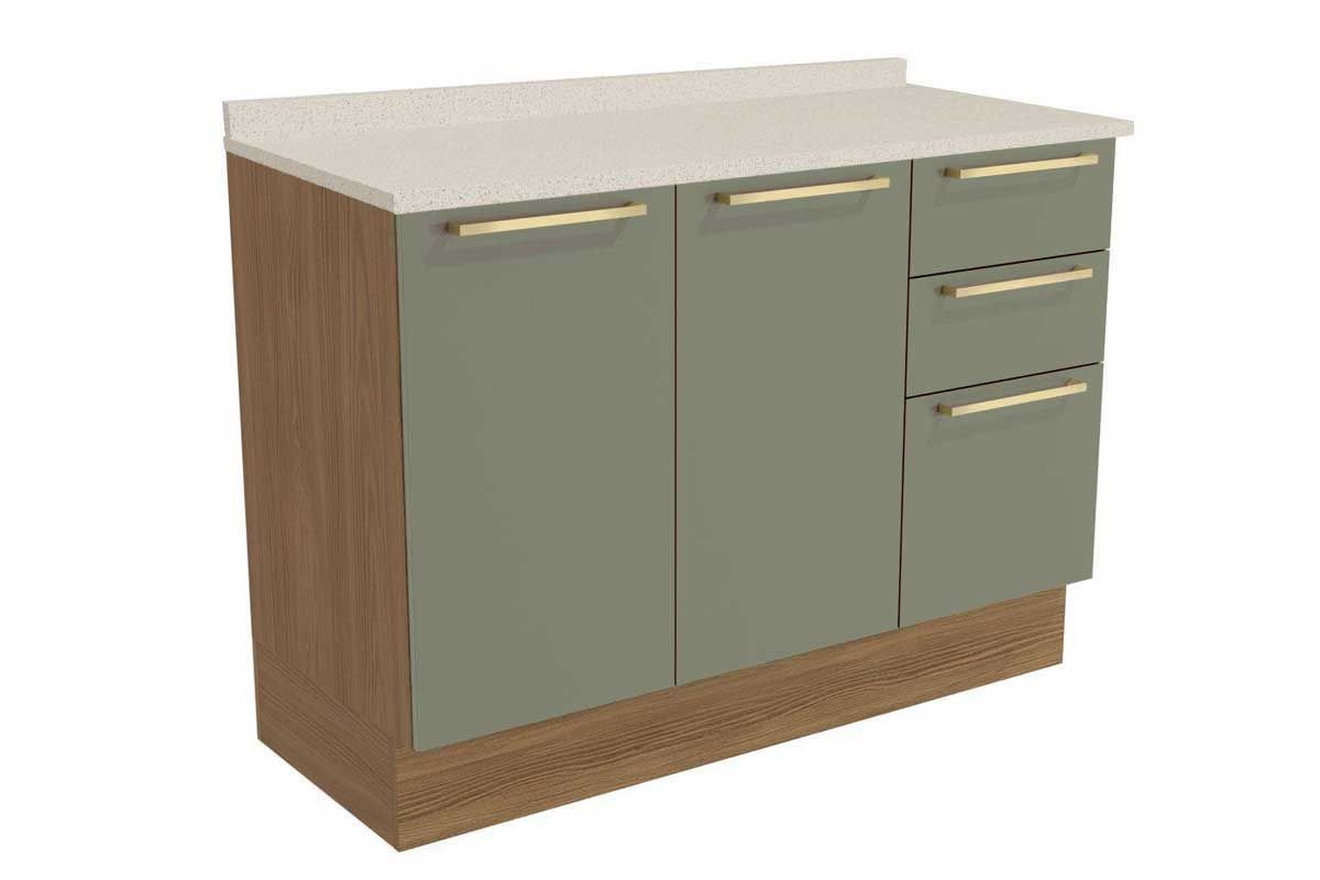 Balcão Cozinha Kappesberg c/Tampo Botanic M624 c/3 Gavetas e 2 Portas 120cm
