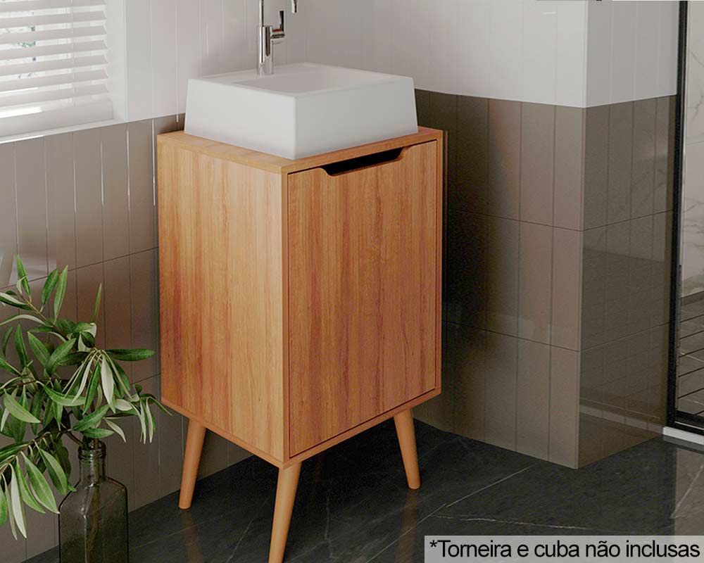 Gabinete Banheiro c/Pés BN3641 s/ Cuba c/1 Porta 45cm Tecno MobiliAmêndoa