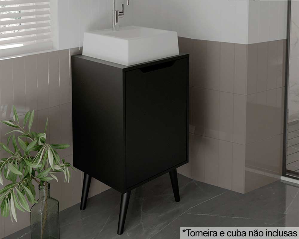 Gabinete Banheiro c/Pés BN3641 s/ Cuba c/1 Porta 45cm Tecno MobiliPreto