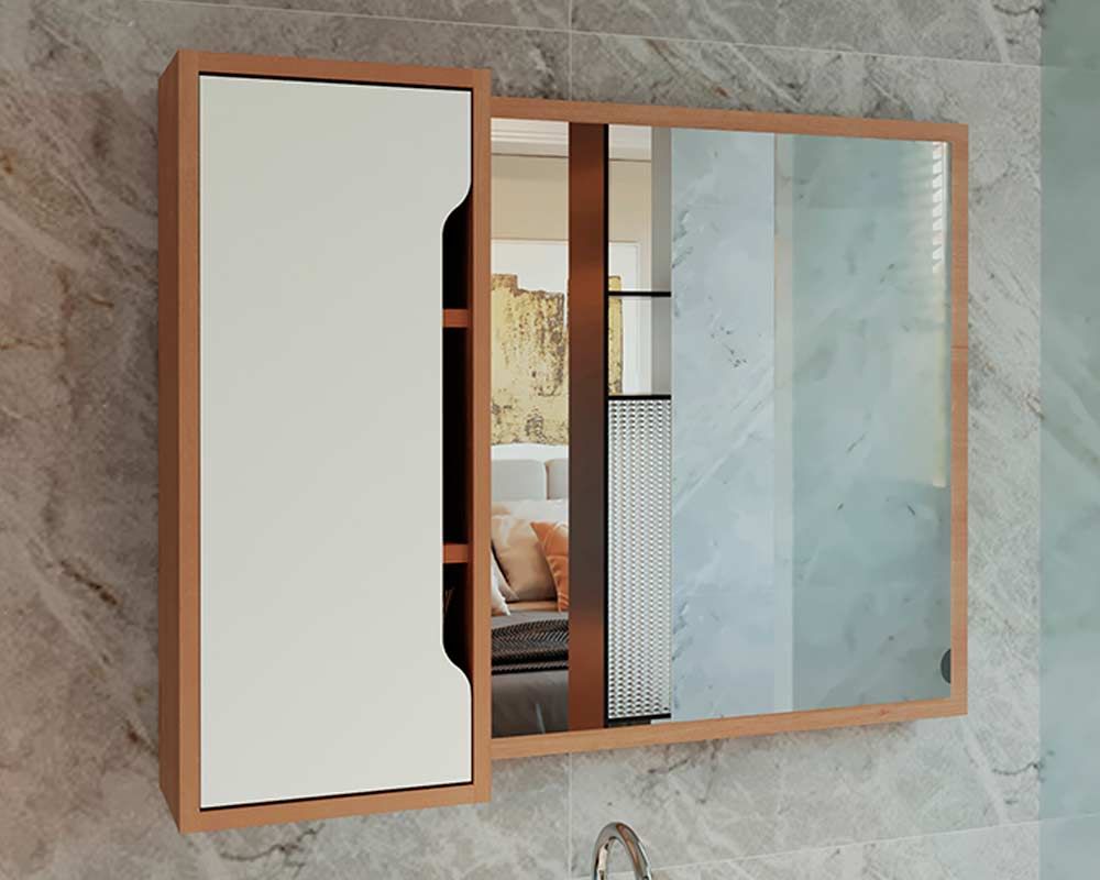 Armário de Banheiro c/Espelho BN3645 80x60cm Tecno MobiliAmêndoa/Branco
