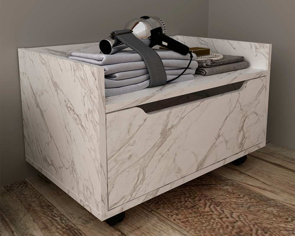 Gabinete Banheiro Suspenso c/Rodizio BN3647 s/ Cuba c/1 Gaveta 60cm Tecno MobiliMármore Branco