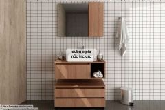 Conjunto Banheiro Balcão Suspenso BN3601 + Balcão c/Rodizios BN3603 s/ Cuba 80cm e Armário c/Espelho BN3602 Tecno Mobili