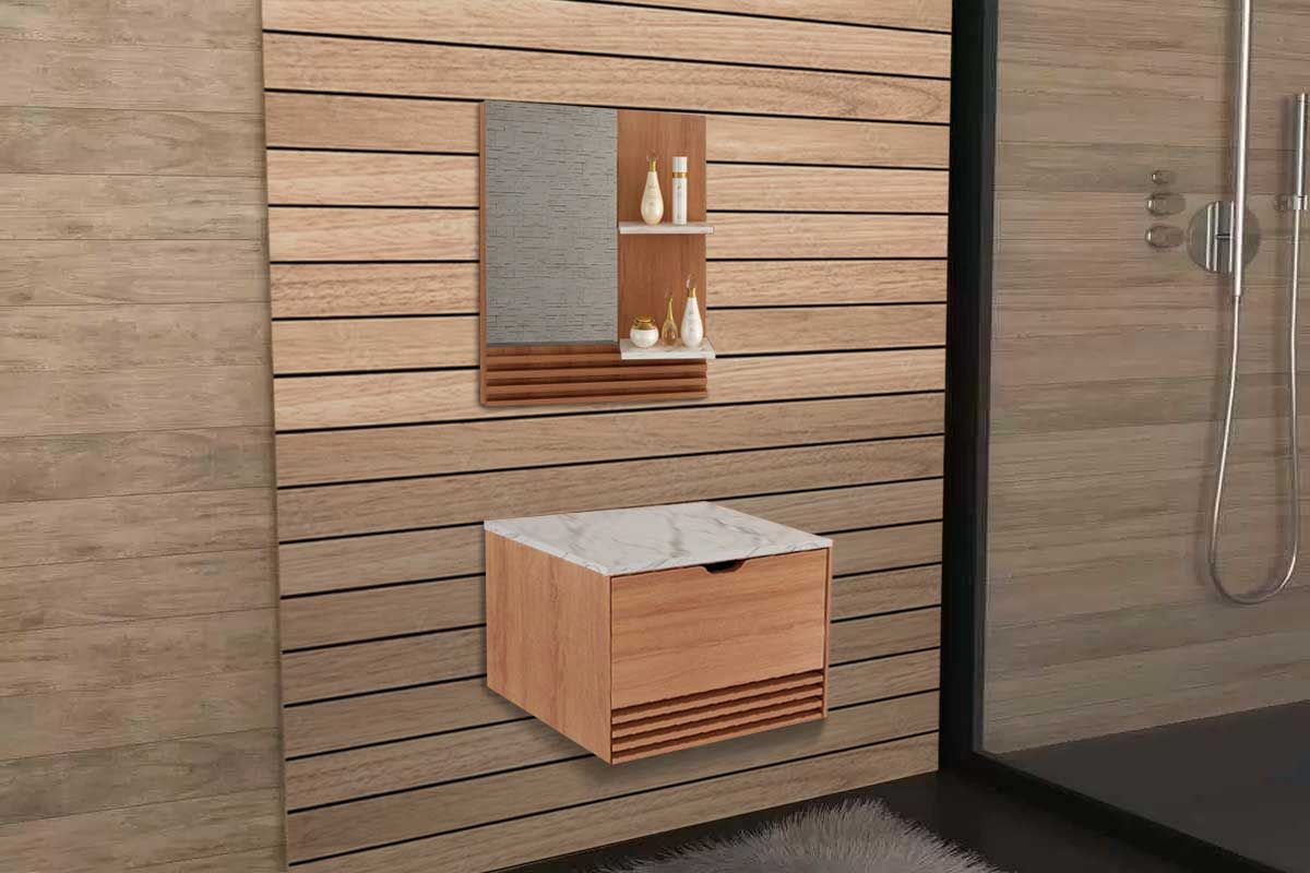 Conjunto Banheiro Balcão Suspenso BN3613 s/ Cuba 60cm e Armário c/Espelho BN3614 Tecno Mobili