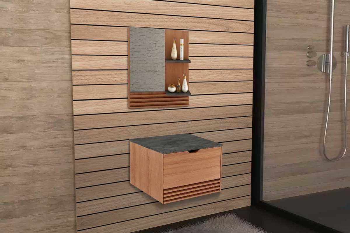 Conjunto Banheiro Balcão Suspenso BN3613 s/ Cuba 60cm e Armário c/Espelho BN3614 Tecno Mobili