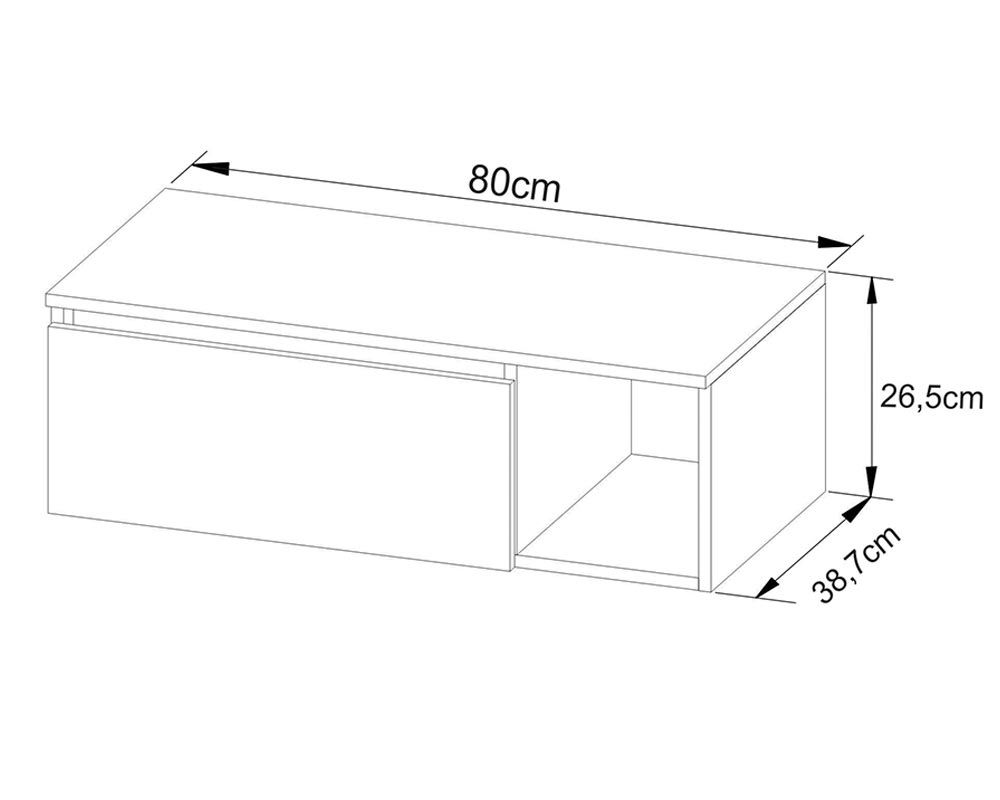 Conjunto Banheiro Balcão Suspenso BN3601 s/ Cuba 80cm e Armário c/Espelho BN3609 Tecno Mobili