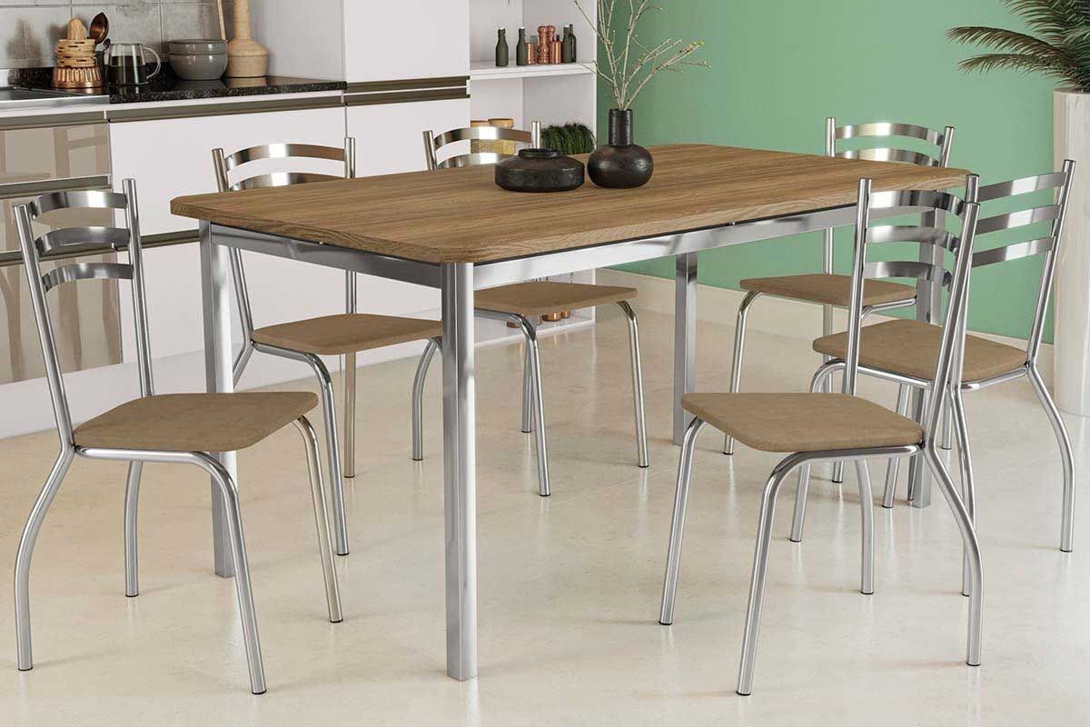 Sala Jantar Mesa Reno c/ Tampo Madeira 160cm e 6 Cadeiras Portugal - Kappesberg