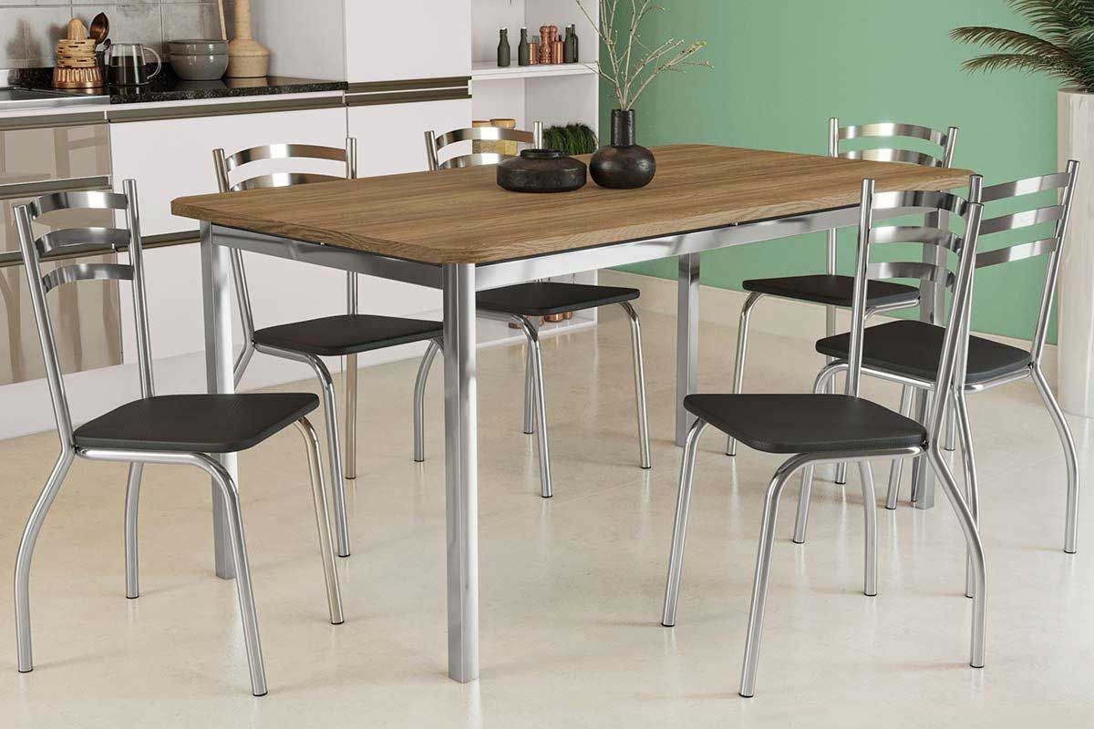 Sala Jantar Mesa Reno c/ Tampo Madeira 160cm e 6 Cadeiras Portugal - Kappesberg