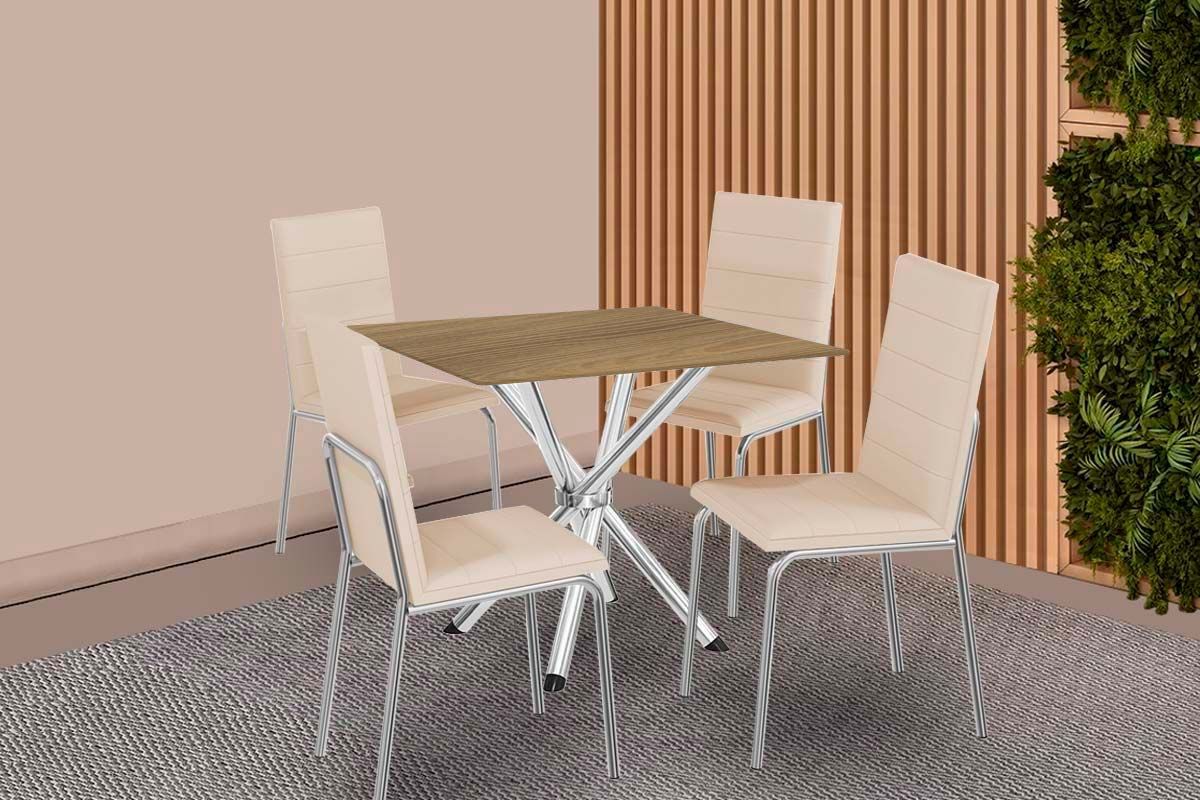 Sala Jantar Mesa Volga c/ Tampo de Madeira 90cm e 4 Cadeiras Amsterdã - Kappesberg