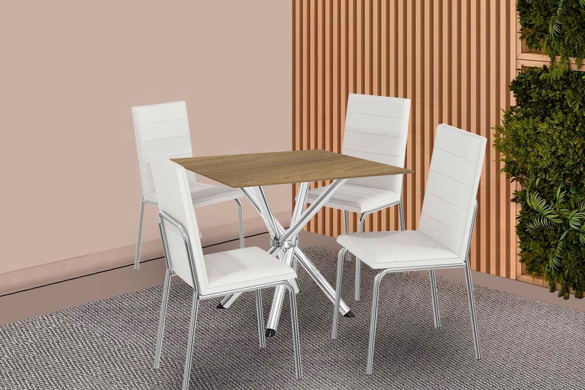 Sala Jantar Mesa Volga c/ Tampo de Madeira 90cm e 4 Cadeiras Amsterdã - Kappesberg