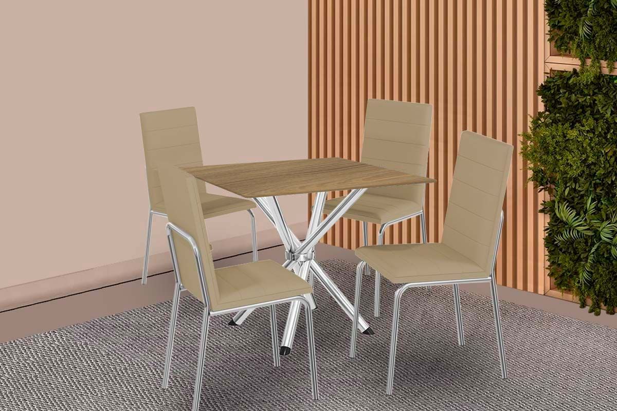 Sala Jantar Mesa Volga c/ Tampo de Madeira 90cm e 4 Cadeiras Amsterdã - Kappesberg
