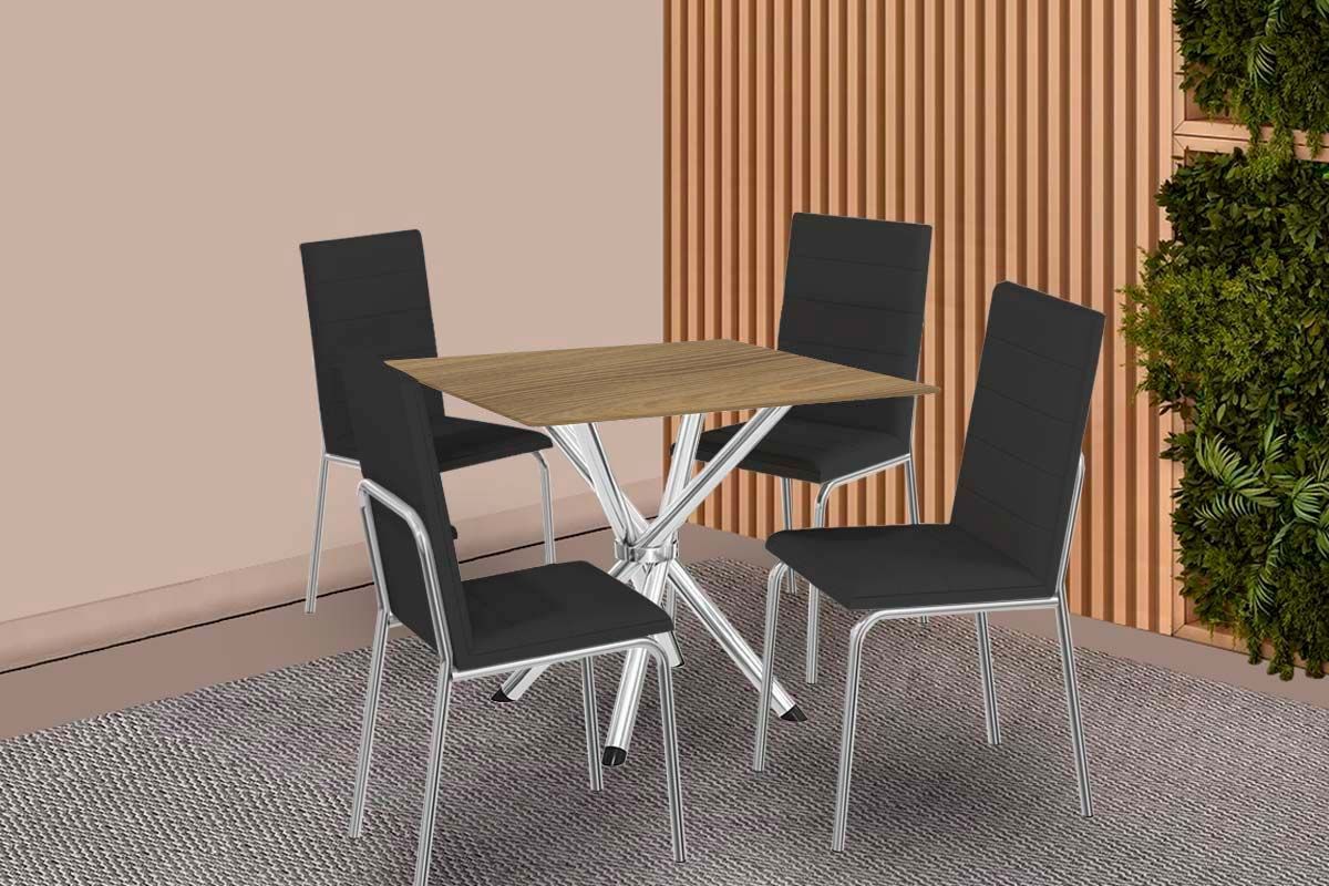 Sala Jantar Mesa Volga c/ Tampo de Madeira 90cm e 4 Cadeiras Amsterdã - Kappesberg