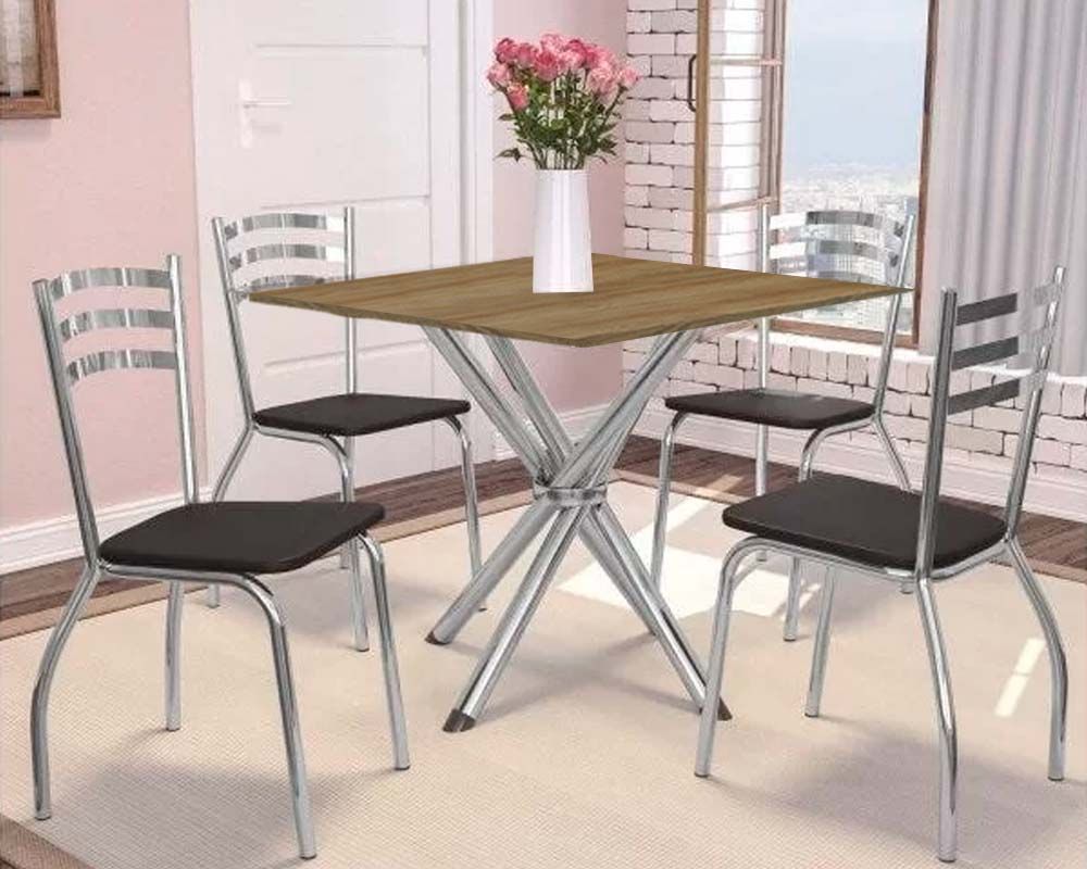 Sala Jantar Mesa Volga c/ Tampo de Madeira 90cm e 4 Cadeiras Portugal - Kappesberg