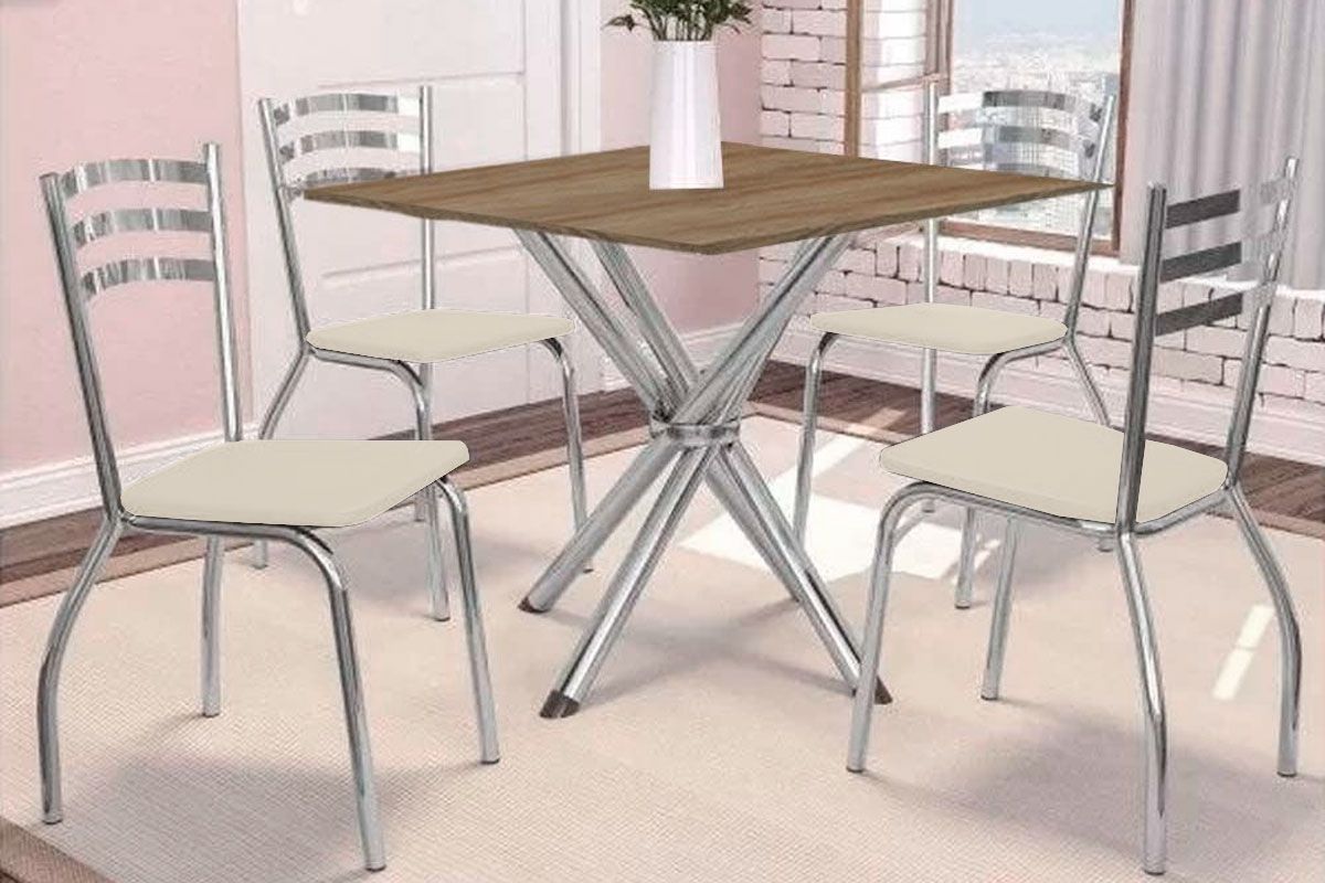 Sala Jantar Mesa Volga c/ Tampo de Madeira 90cm e 4 Cadeiras Portugal - Kappesberg
