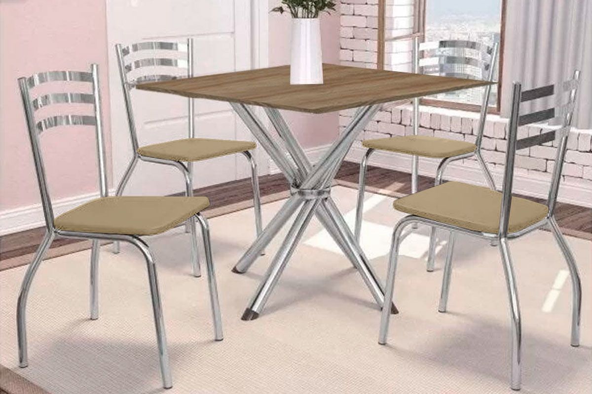 Sala Jantar Mesa Volga c/ Tampo de Madeira 90cm e 4 Cadeiras Portugal - Kappesberg