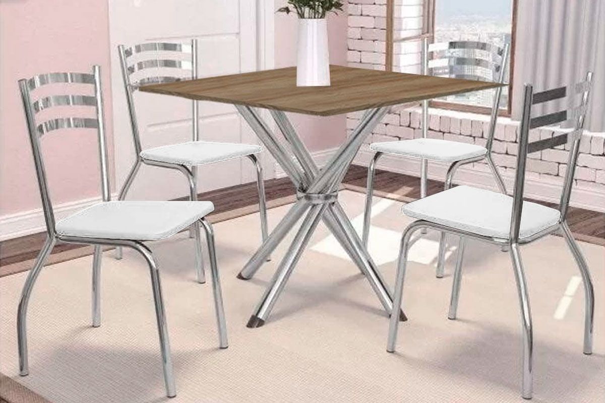 Sala Jantar Mesa Volga c/ Tampo de Madeira 90cm e 4 Cadeiras Portugal - Kappesberg