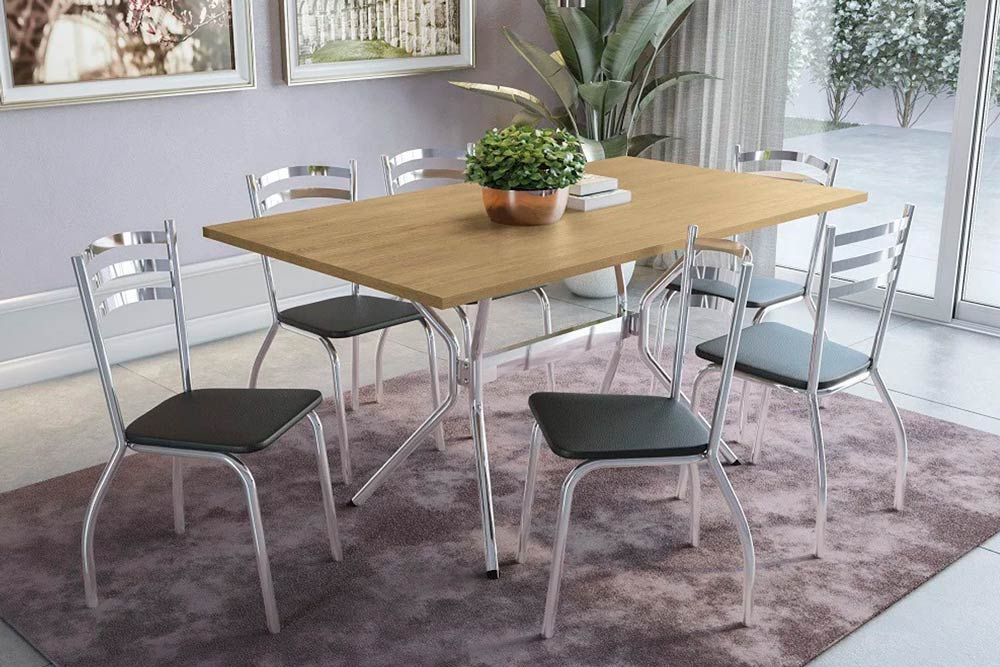 Sala Jantar Mesa Loire c/ Tampo de Madeira 160cm e 6 Cadeiras Portugal - Kappesberg