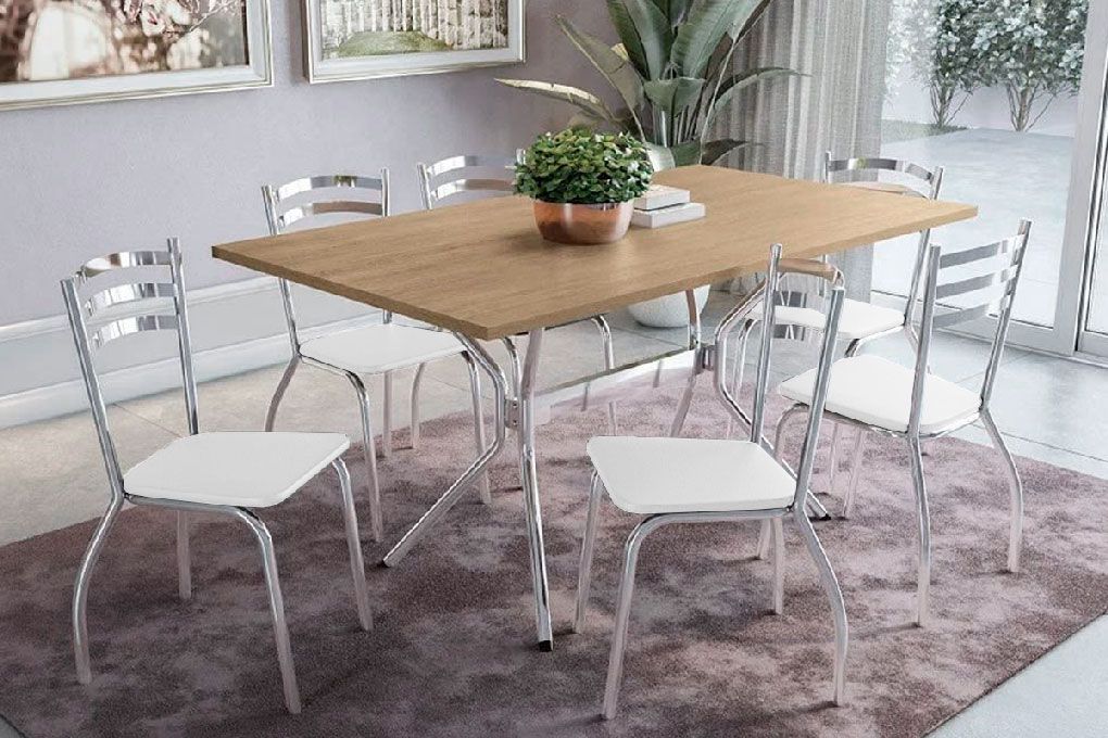 Sala Jantar Mesa Loire c/ Tampo de Madeira 160cm e 6 Cadeiras Portugal - Kappesberg
