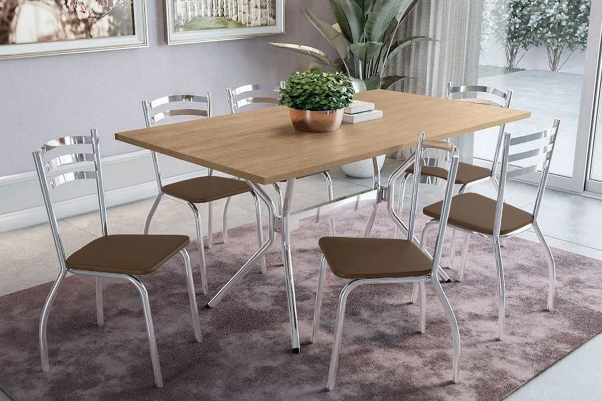 Sala Jantar Mesa Loire c/ Tampo de Madeira 160cm e 6 Cadeiras Portugal - Kappesberg
