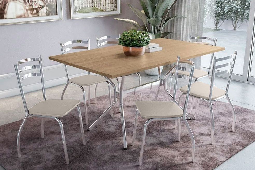 Sala Jantar Mesa Loire c/ Tampo de Madeira 160cm e 6 Cadeiras Portugal - Kappesberg