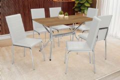 Sala Jantar Mesa Loire c/ Tampo de Madeira 160cm e 6 Cadeiras Amsterdã - Kappesberg