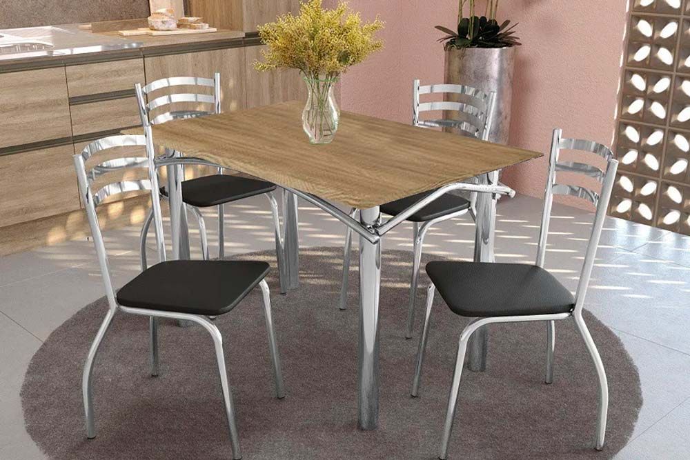 Sala Jantar Mesa Elba c/ Tampo de Madeira 136cm e 4 Cadeiras Portugal - Kappesberg