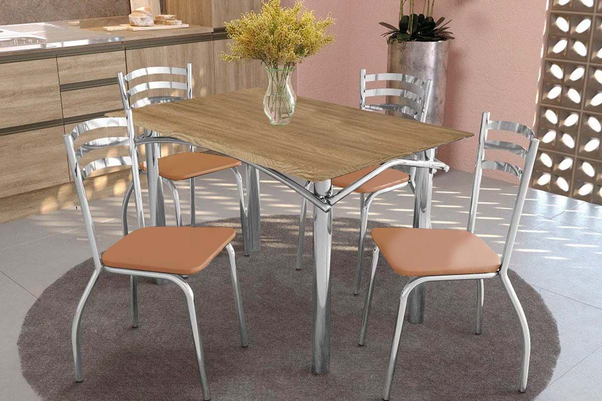 Sala Jantar Mesa Elba c/ Tampo de Madeira 136cm e 4 Cadeiras Portugal - Kappesberg