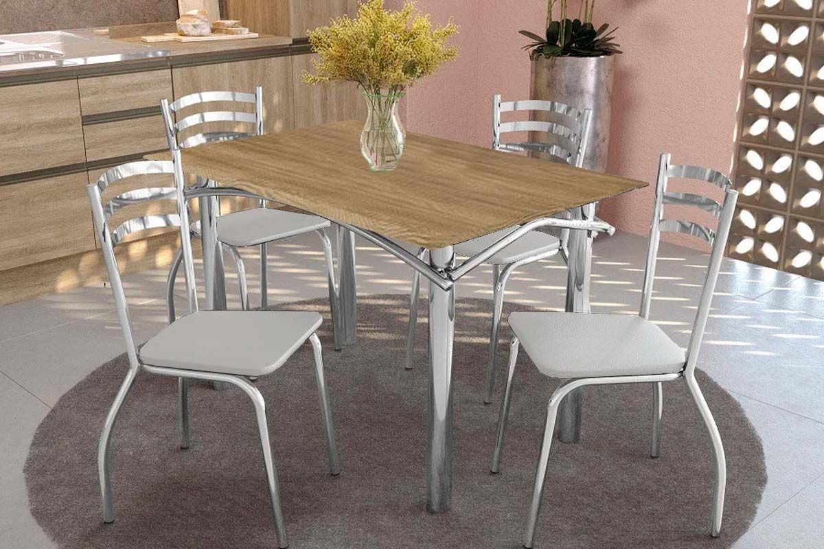 Sala Jantar Mesa Elba c/ Tampo de Madeira 136cm e 4 Cadeiras Portugal - Kappesberg