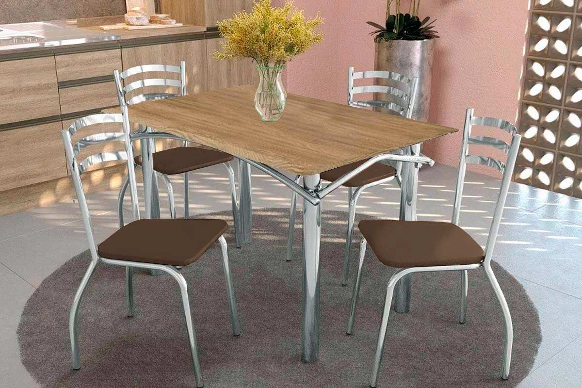 Sala Jantar Mesa Elba c/ Tampo de Madeira 136cm e 4 Cadeiras Portugal - Kappesberg