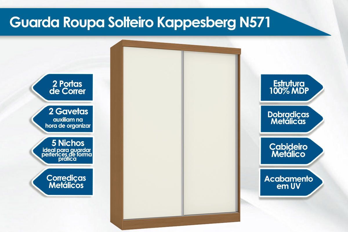 Guarda Roupa Solteiro 2 Portas Correr N571 Kappesberg Guarda Roupa Solteiro 2 Portas Correr N571 Kappesberg