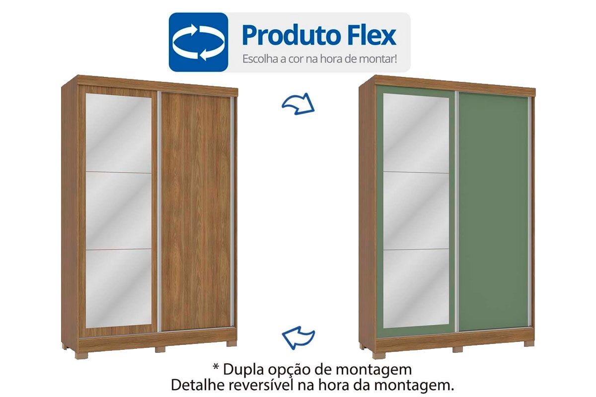 Guarda Roupa Solteiro 2 Portas de Correr (1 c/Espelho) e 2 Gavetas c/Pés CB01N571 Kappesberg
