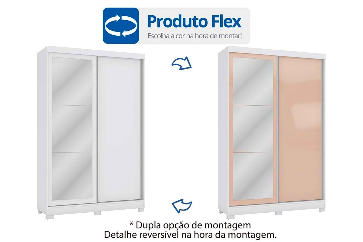 Guarda Roupa Solteiro 2 Portas de Correr (1 c/Espelho) e 2 Gavetas c/Pés CB01N571 Kappesberg