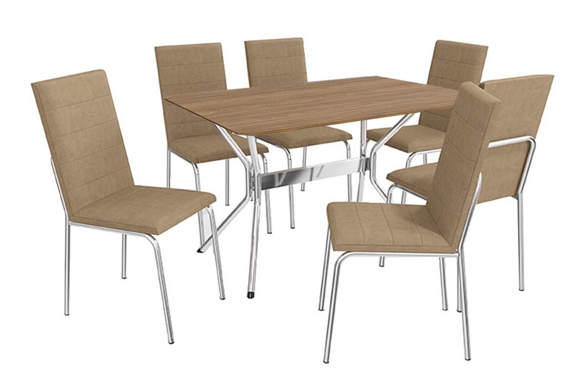 Sala Jantar Mesa Loire c/Tampo de Madeira 1.60 cm e 6 Cadeiras Amsterdã - Kappesberg