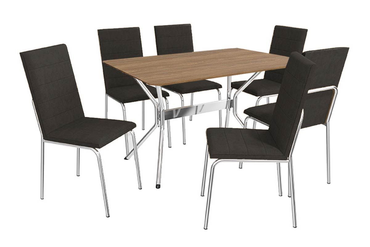 Sala Jantar Mesa Loire c/Tampo de Madeira 1.60 cm e 6 Cadeiras Amsterdã - Kappesberg