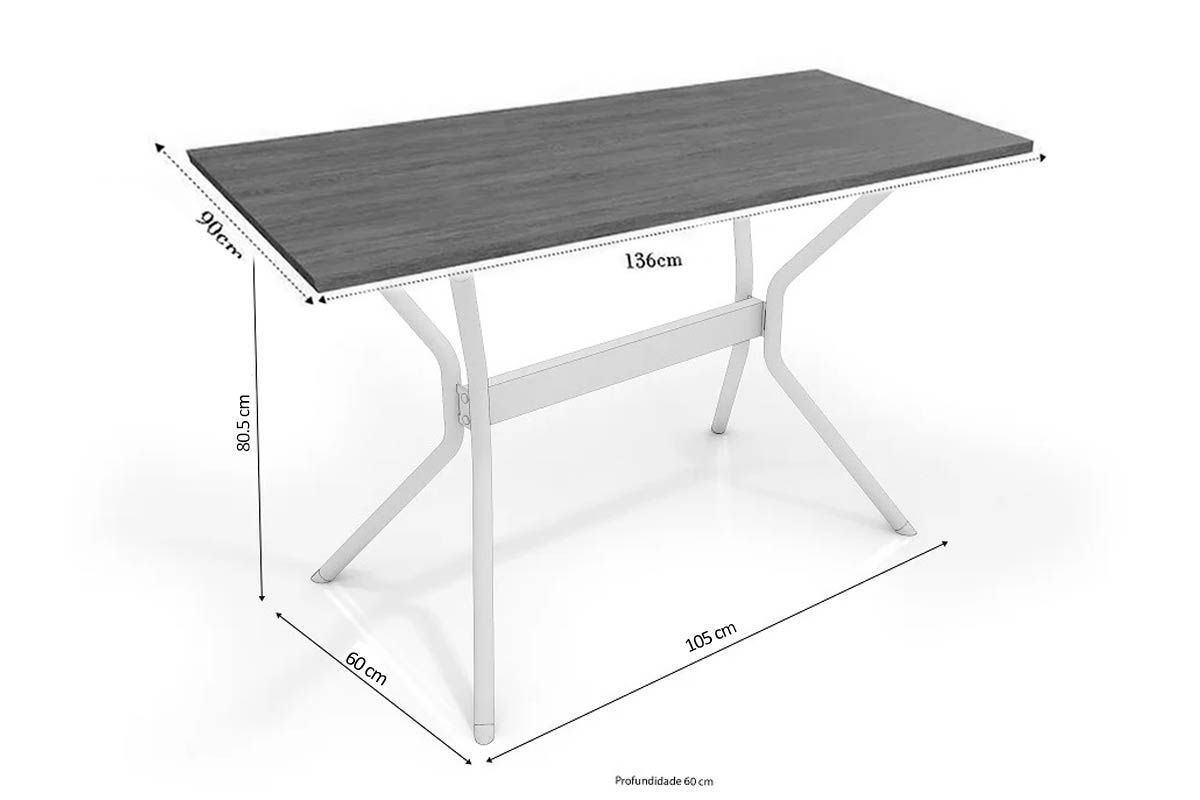 Sala Jantar Mesa Loire c/ Tampo de Madeira 1.36cm e 6 Cadeiras Portugal - Kappesberg
