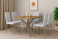 Sala Jantar Mesa Loire c/ Tampo de Madeira 1.60cm + 6 Cadeiras Amsterdã - Kappesberg