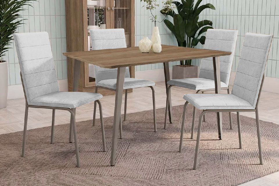 Sala Jantar Mesa Iguaçu c/ Tampo de Madeira 90cm e 4 Cadeiras Amsterdã - Kappesberg