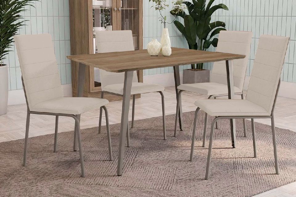 Sala Jantar Mesa Iguaçu c/ Tampo de Madeira 90cm e 4 Cadeiras Amsterdã - Kappesberg