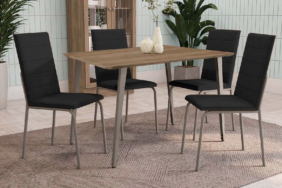 Sala Jantar Mesa Iguaçu c/ Tampo de Madeira 90cm e 4 Cadeiras Amsterdã - Kappesberg