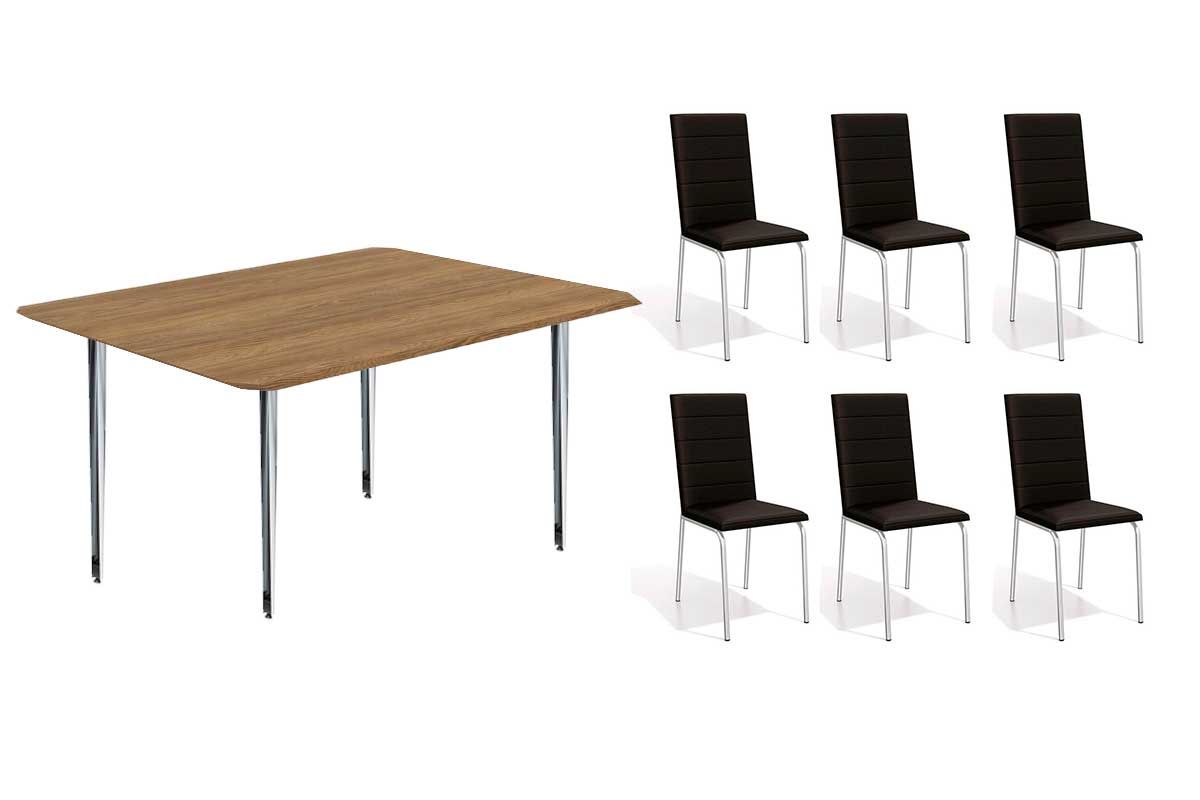 Sala Jantar Mesa Iguaçu c/ Tampo de Madeira 1,60cm + 6 Cadeiras Amsterdã - Kappesberg