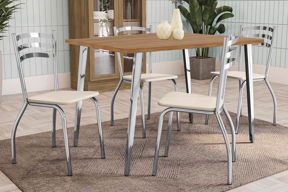 Sala Jantar Mesa Iguaçu c/ Tampo de Madeira 136cm e 4 Cadeiras Portugal - Kappesberg