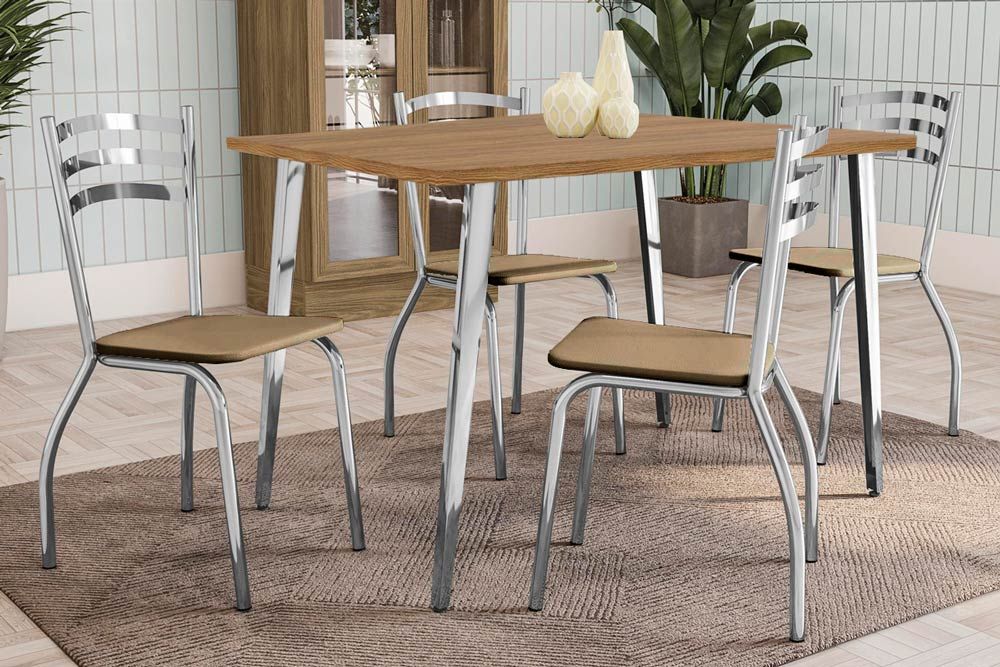 Sala Jantar Mesa Iguaçu c/ Tampo de Madeira 136cm e 4 Cadeiras Portugal - Kappesberg